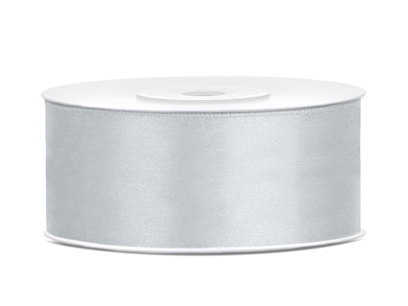Silver satin ribbon on a white background