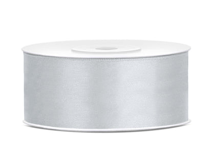 Silver satin ribbon on a white background
