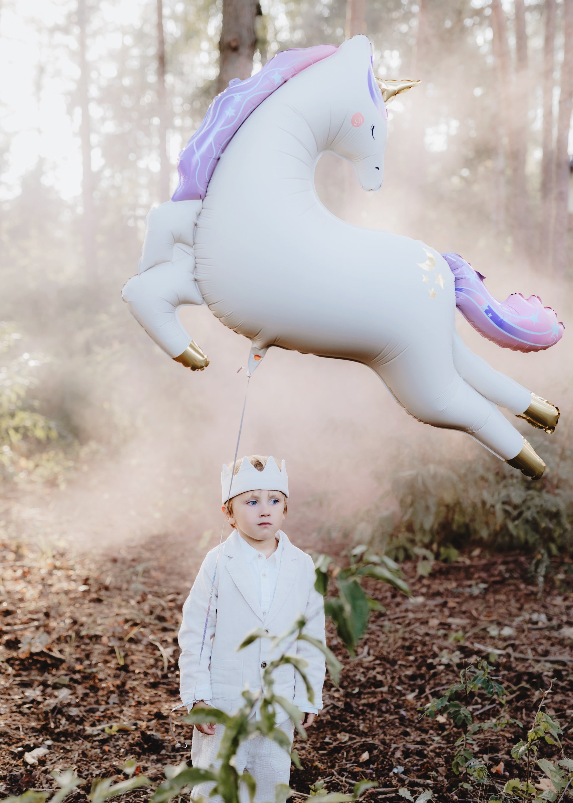 Unicorn foil balloon with crescent moon and stars – whimsical party decoration
