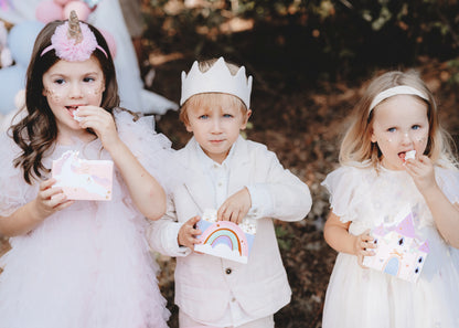Unicorn party snack boxes – rainbow, castle, and unicorn-themed containers