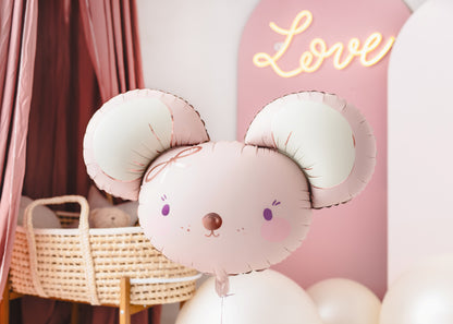 Mouse head foil balloon in pastel pink – adorable balloon for baby girl shower or nursery