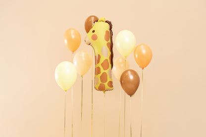Giraffe-shaped number 1 foil balloon for safari birthday decoration
