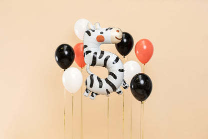 Zebra-shaped number 5 foil balloon for jungle or safari-themed birthday party