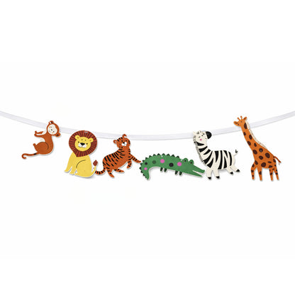 Decorative banner with cartoon animals on a white background