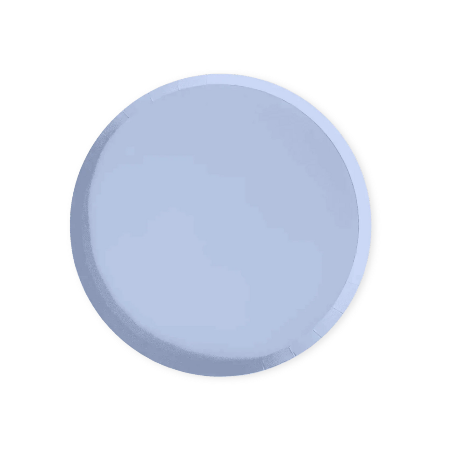 Round light blue paper plate on a white background