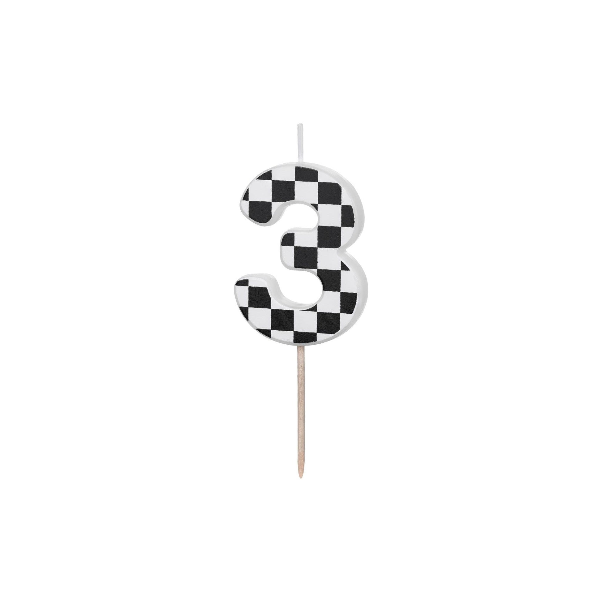 Checkered Fag Pattern Birthday Candle number 3