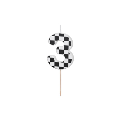 Checkered Fag Pattern Birthday Candle number 3