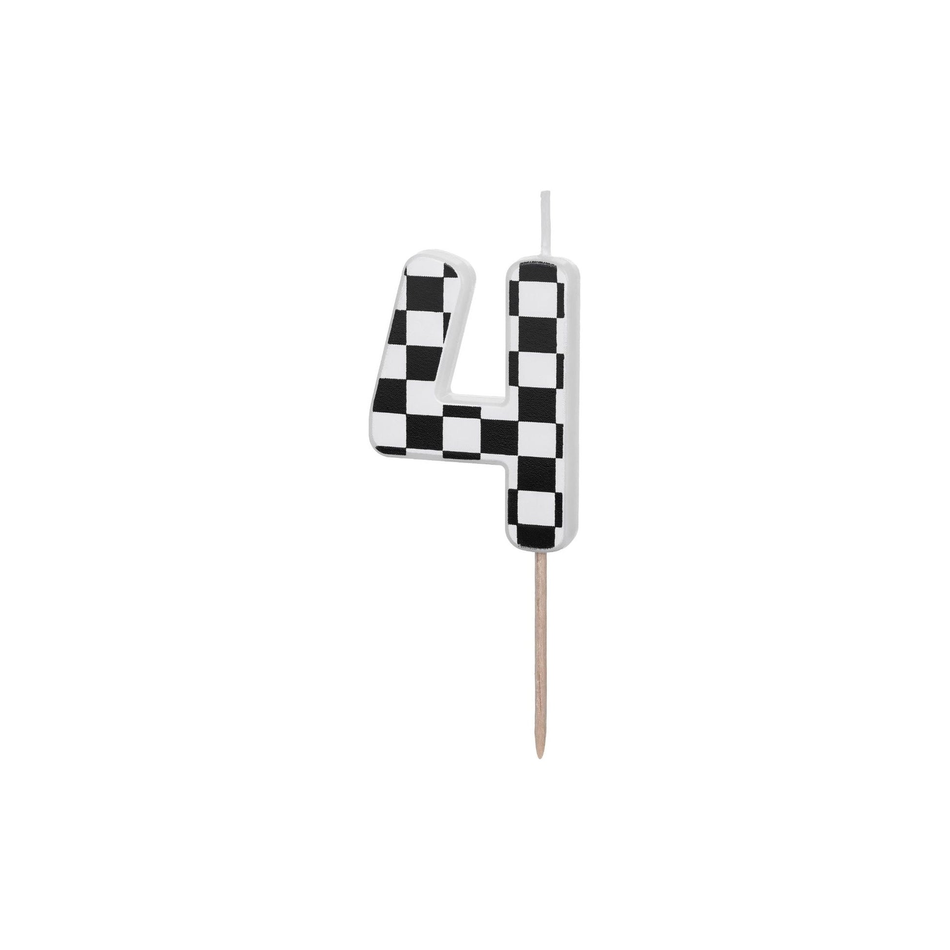 Checkered Fag Pattern Birthday Candle number 4