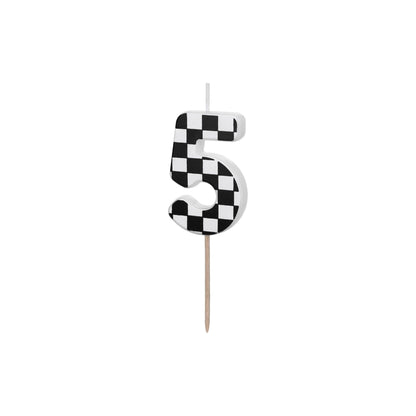 Checkered Fag Pattern Birthday Candle number 5