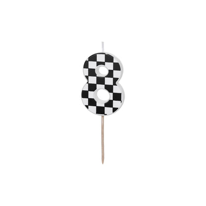 Checkered Fag Pattern Birthday Candle number 8