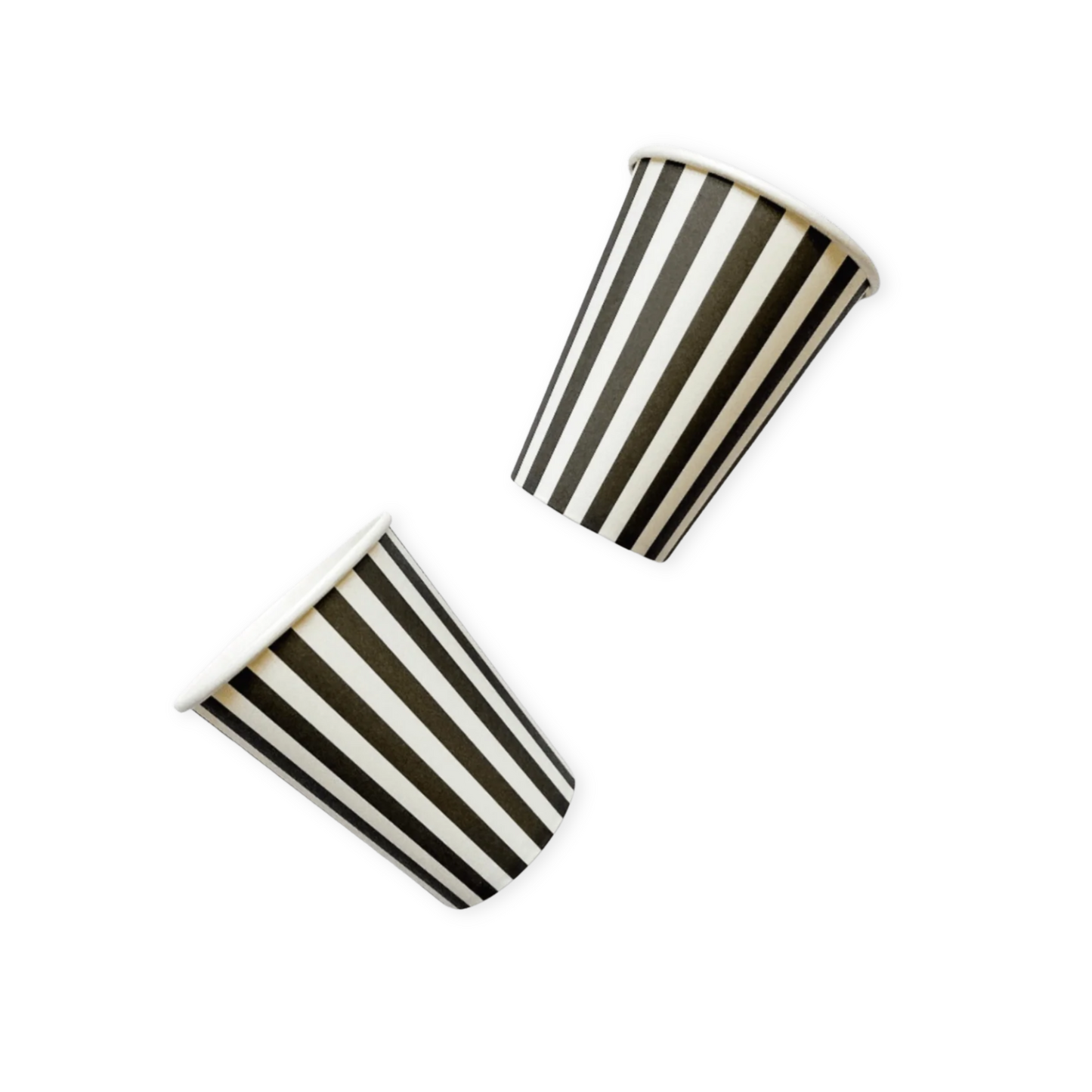 Two black and white striped cups on a white background