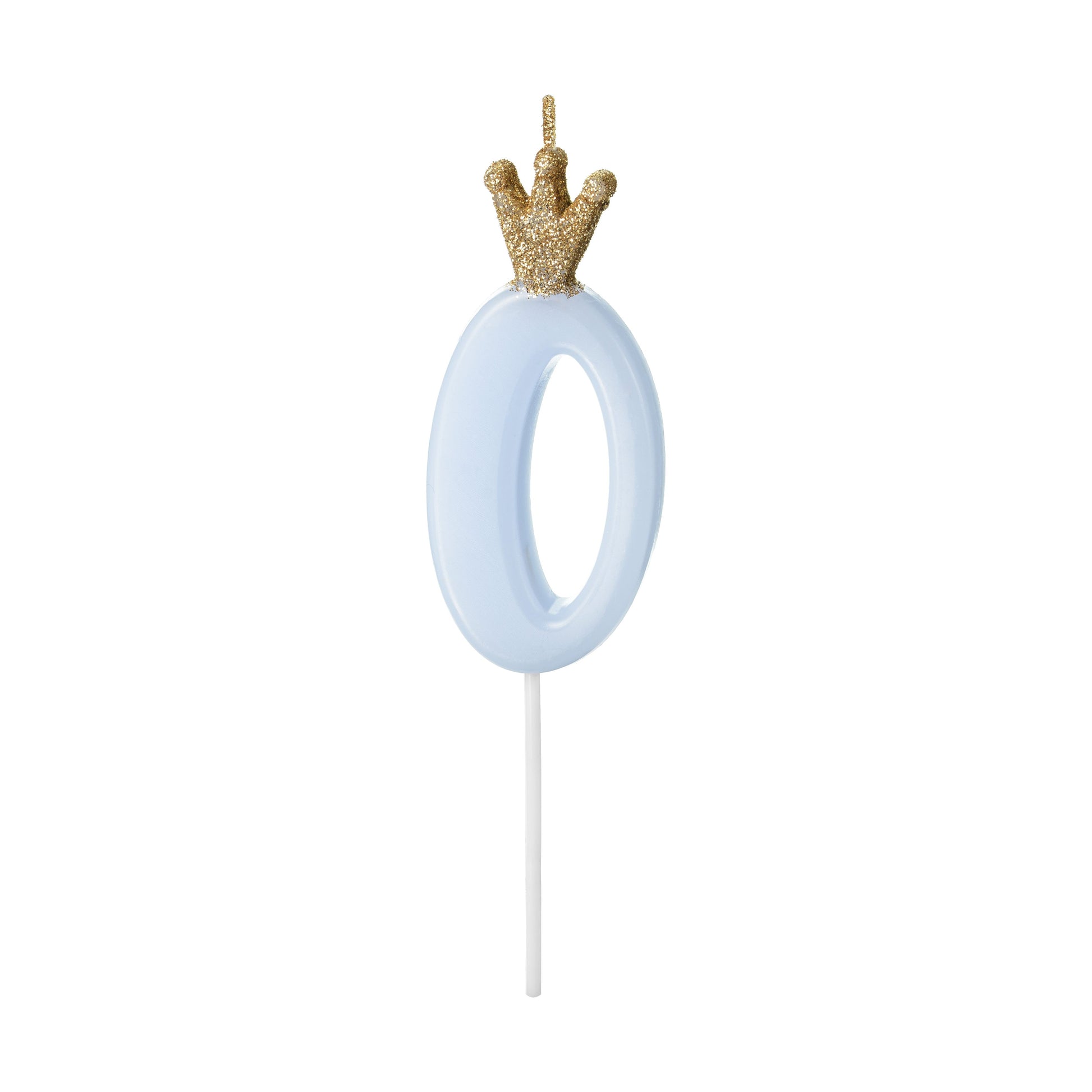 Blue Number 0 Candle with Gold Crown