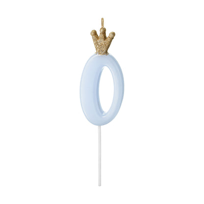 Blue Number 0 Candle with Gold Crown