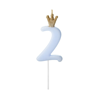 Blue Number 2 Candle with Gold Crown