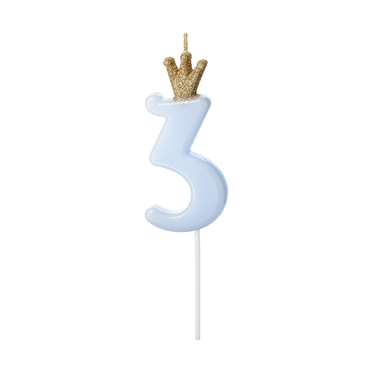 Blue Number 3 Candle with Gold Crown