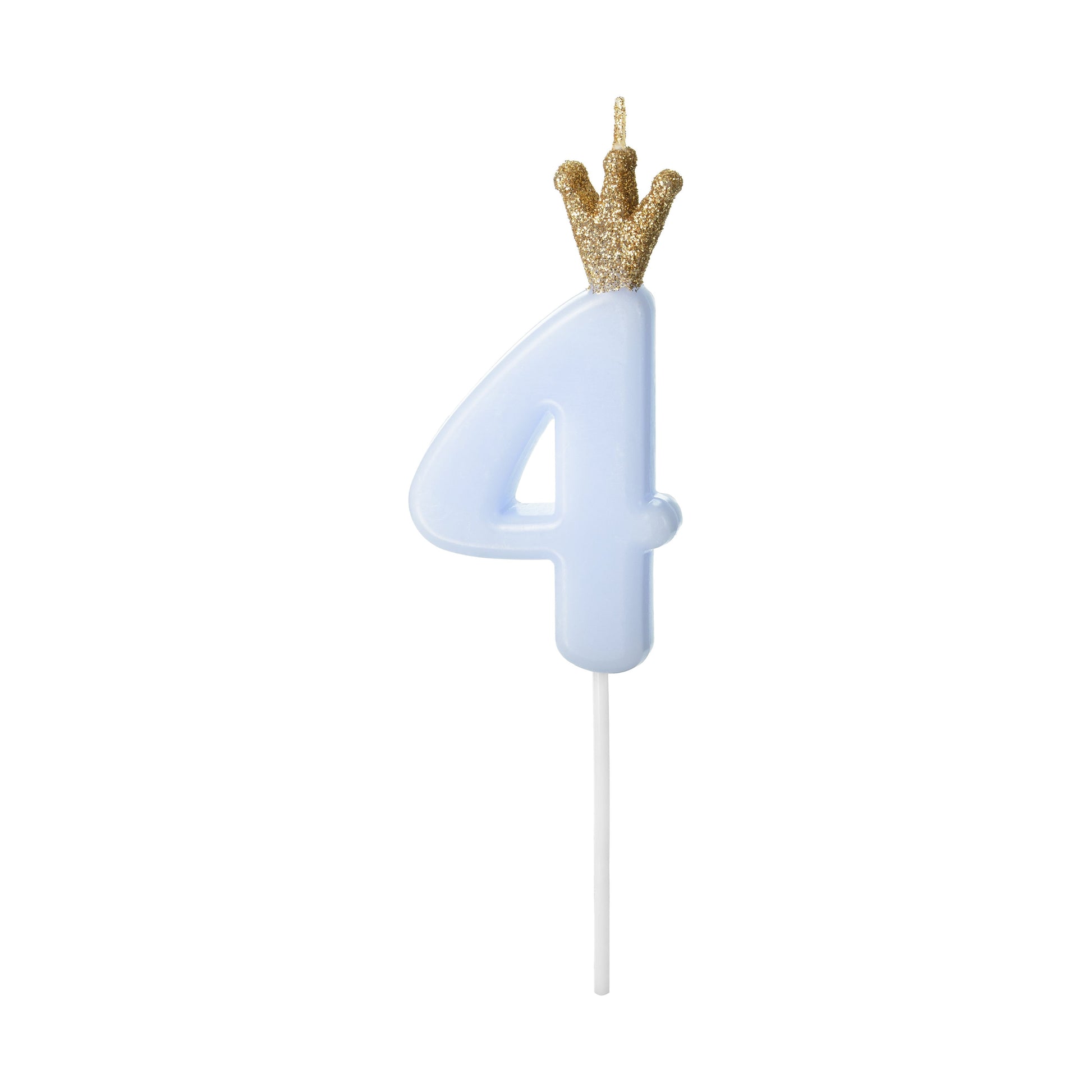 Blue Number 4 Candle with Gold Crown