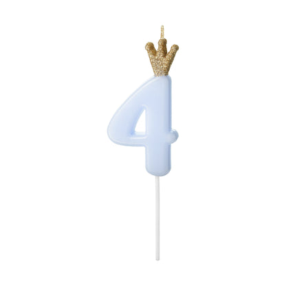 Blue Number 4 Candle with Gold Crown