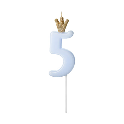 Blue Number 5 Candle with Gold Crown