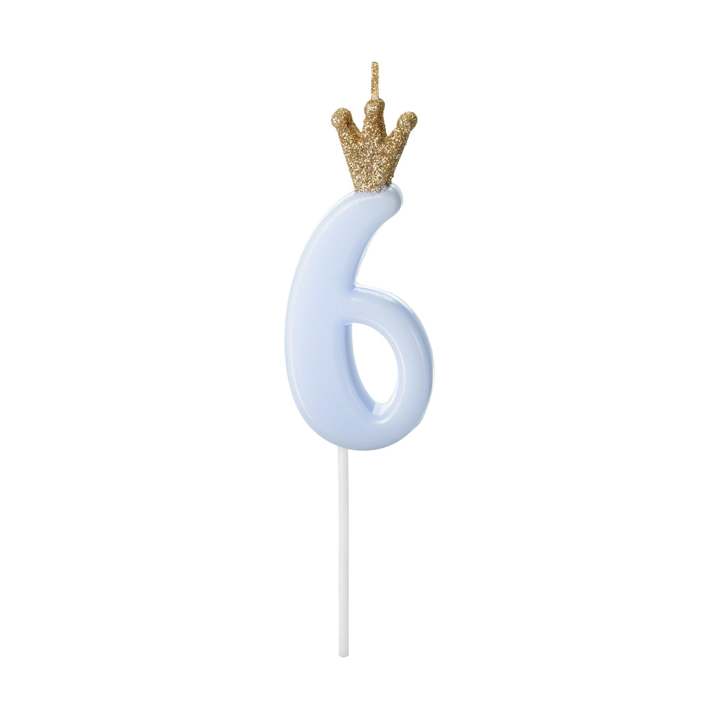 Blue Number 6 Candle with Gold Crown