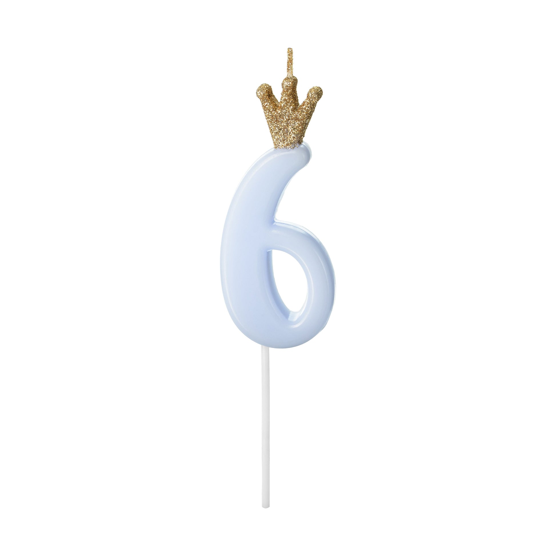 Blue Number 6 Candle with Gold Crown