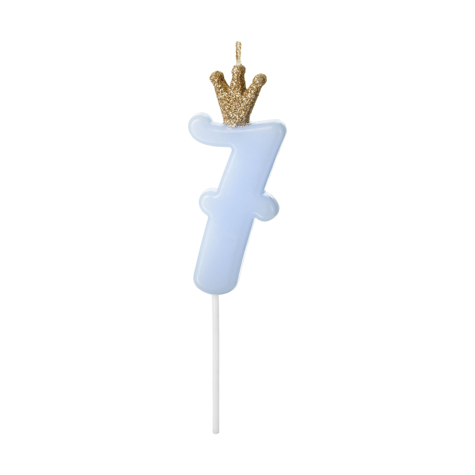 Blue Number 7 Candle with Gold Crown
