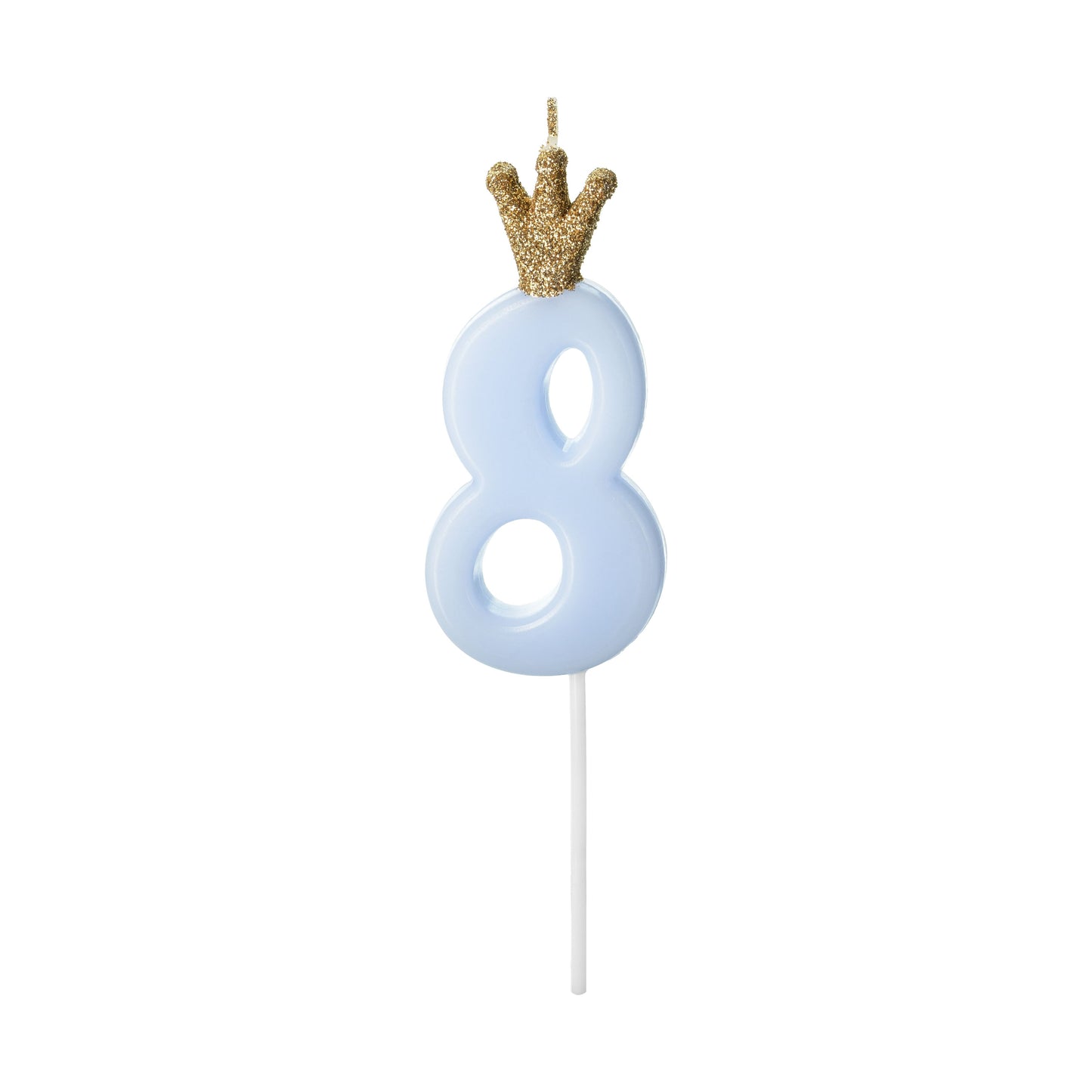 Blue Number 8 Candle with Gold Crown