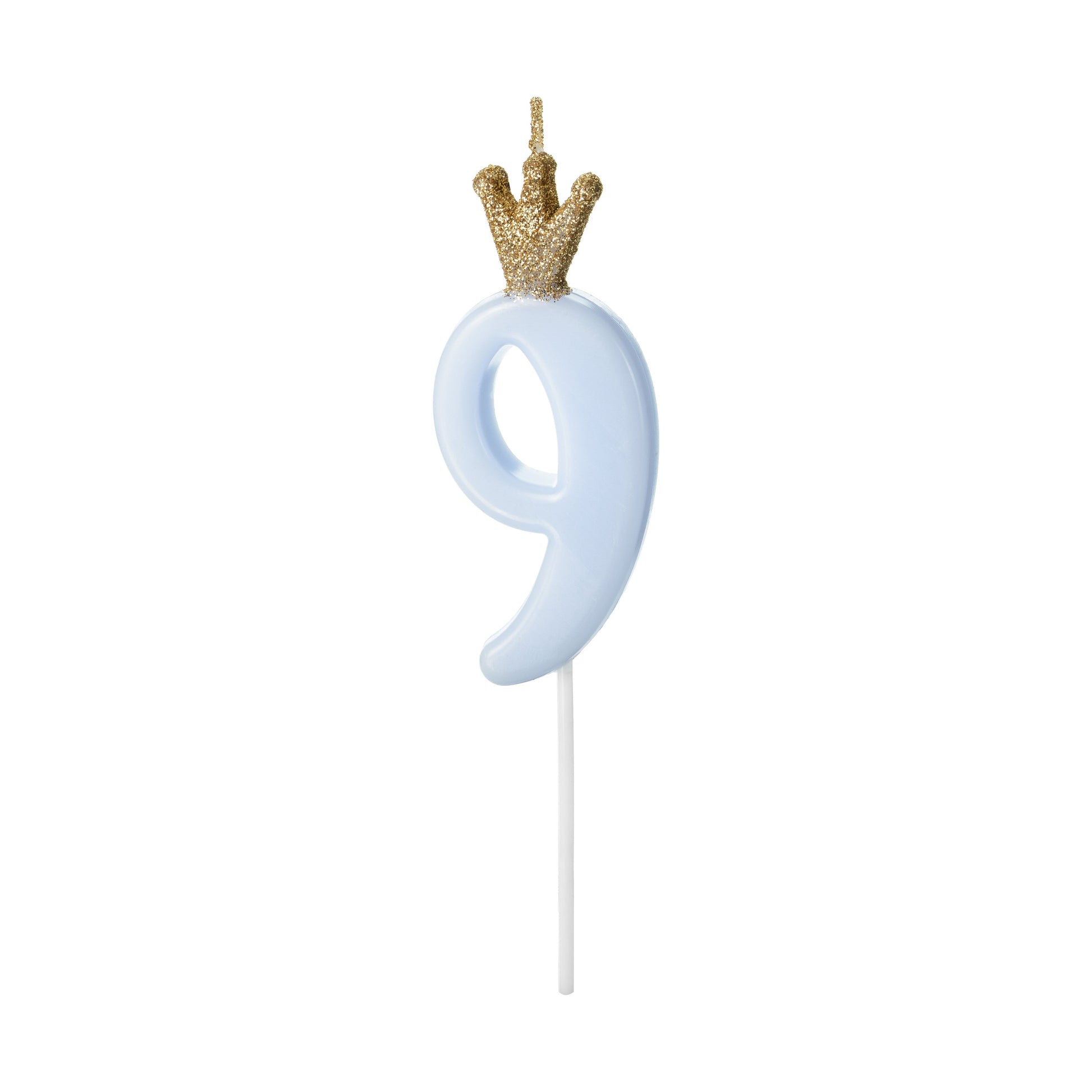 Blue Number 9 Candle with Gold Crown