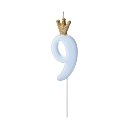Blue Number 9 Candle with Gold Crown