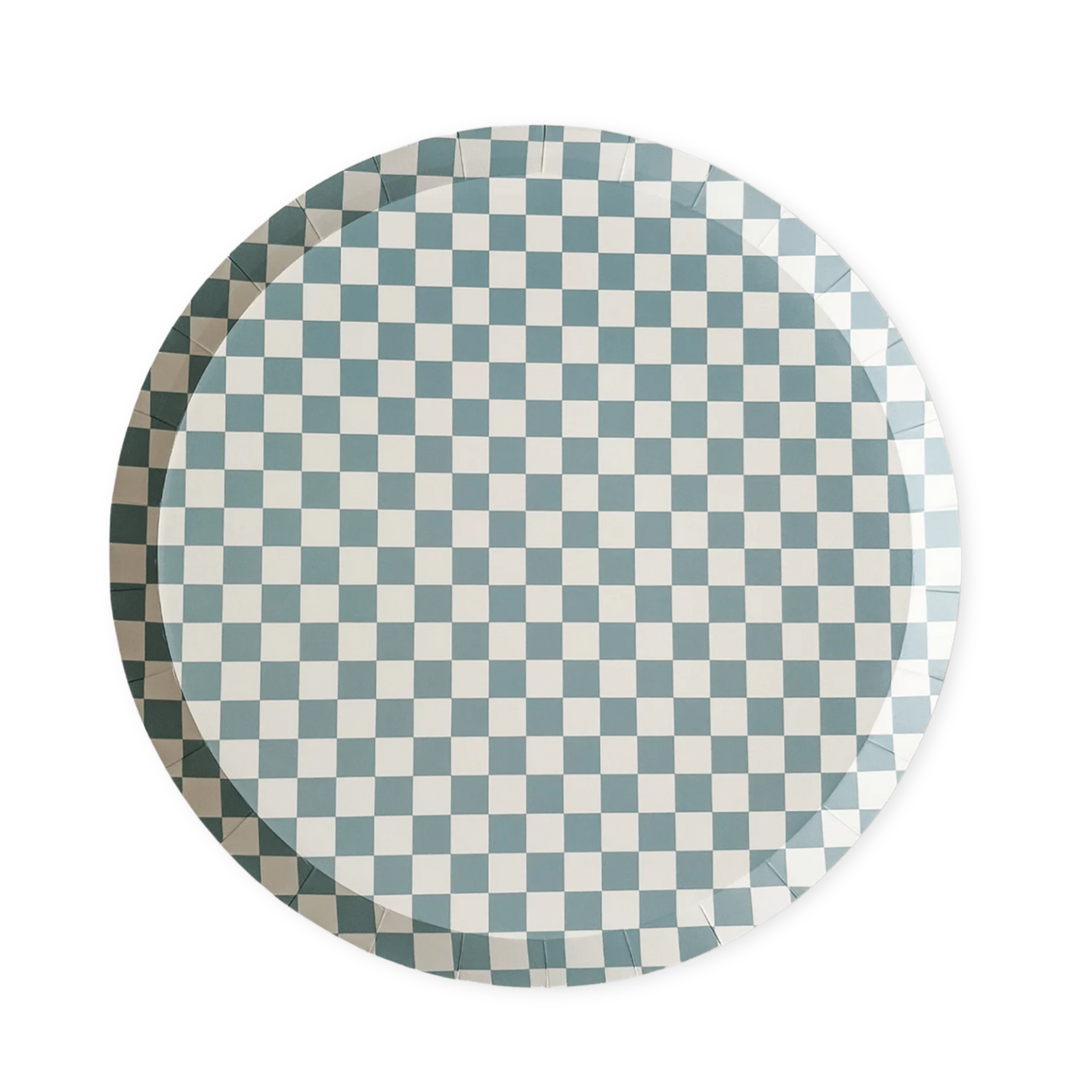 Round plate with a blue and white checkered pattern on a white background
