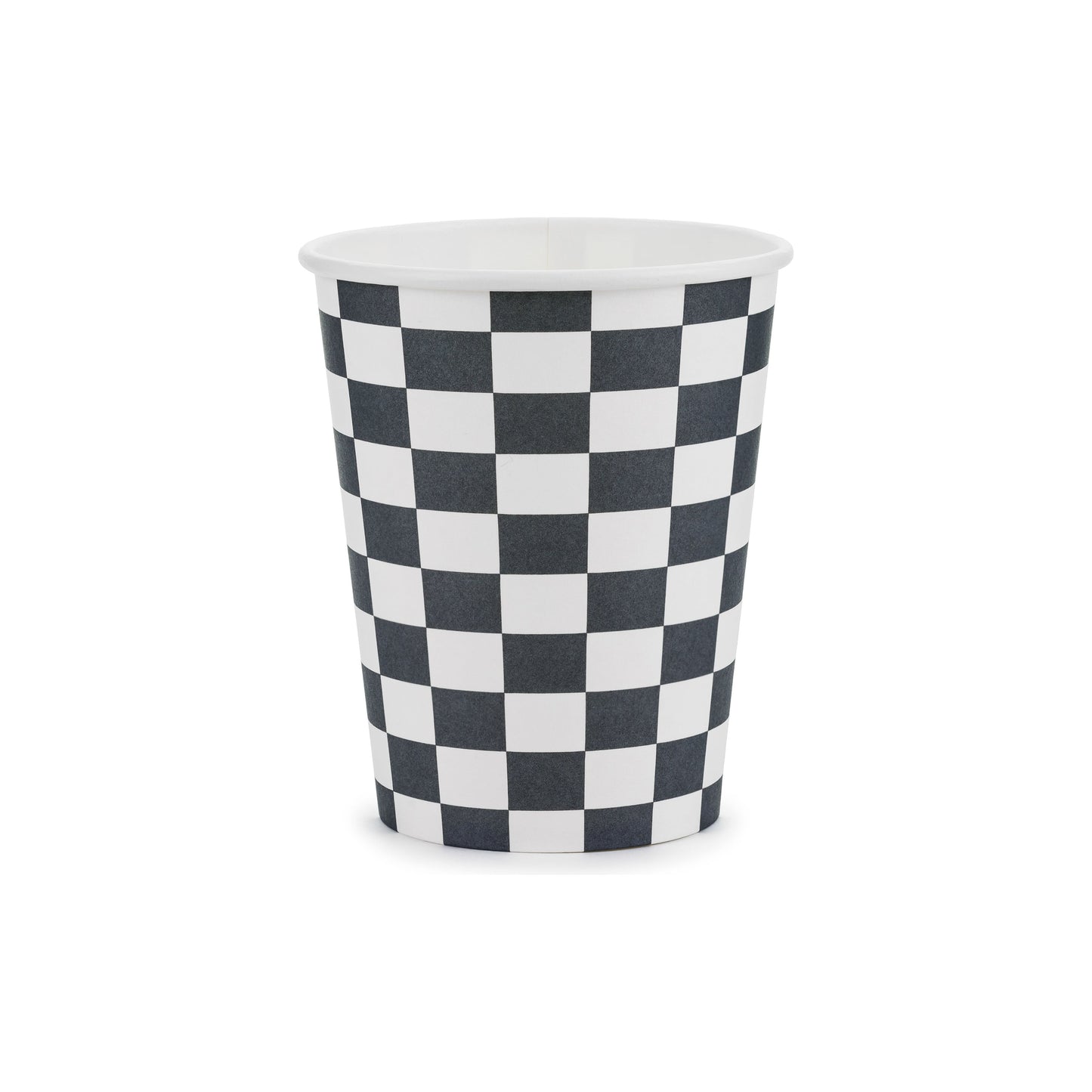 Racing themed black and white checkered paper cups.