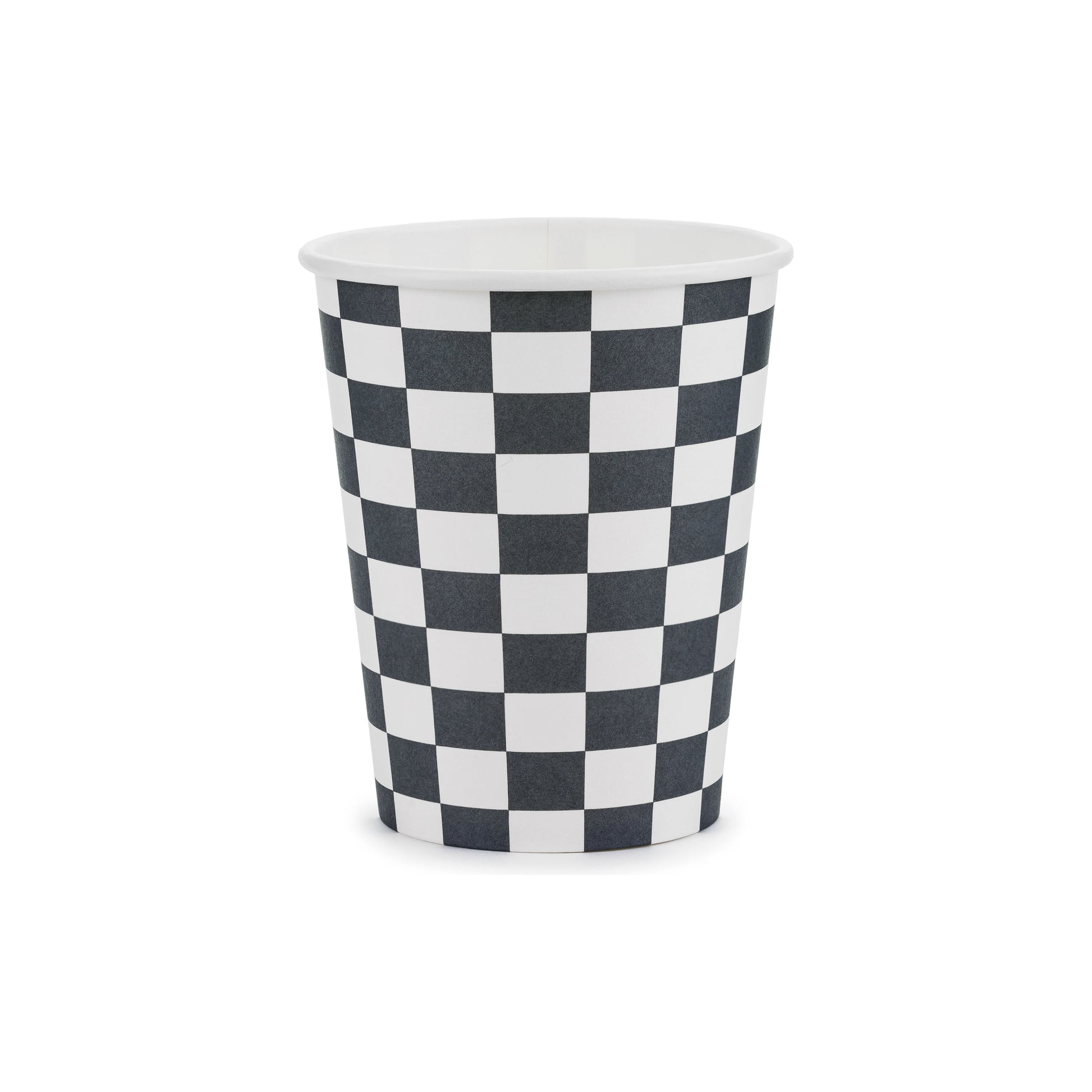 Racing themed black and white checkered paper cups.