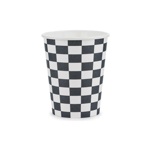 Racing themed black and white checkered paper cups.