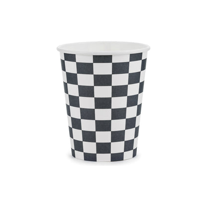 Racing themed black and white checkered paper cups.