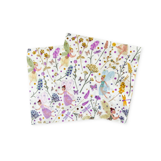 Napkins with fairy and floral pattern on a white background