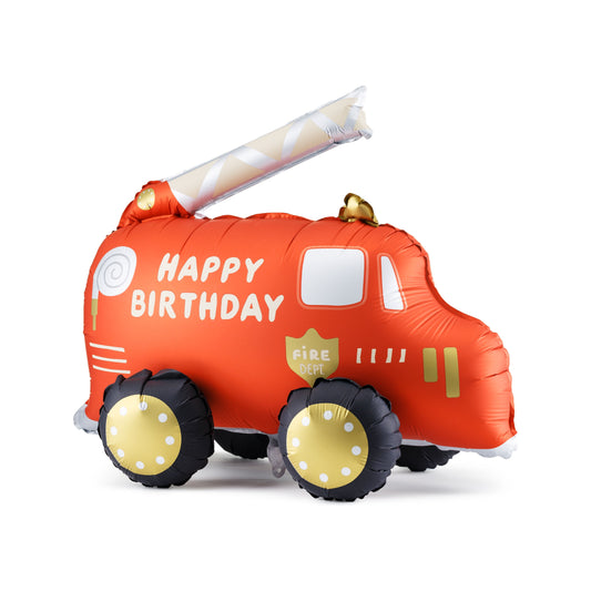 Fire truck standing foil balloon with Happy Birthday sign – kids party decoration