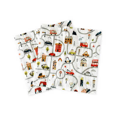 Napkins with road and vehicle pattern on a white background