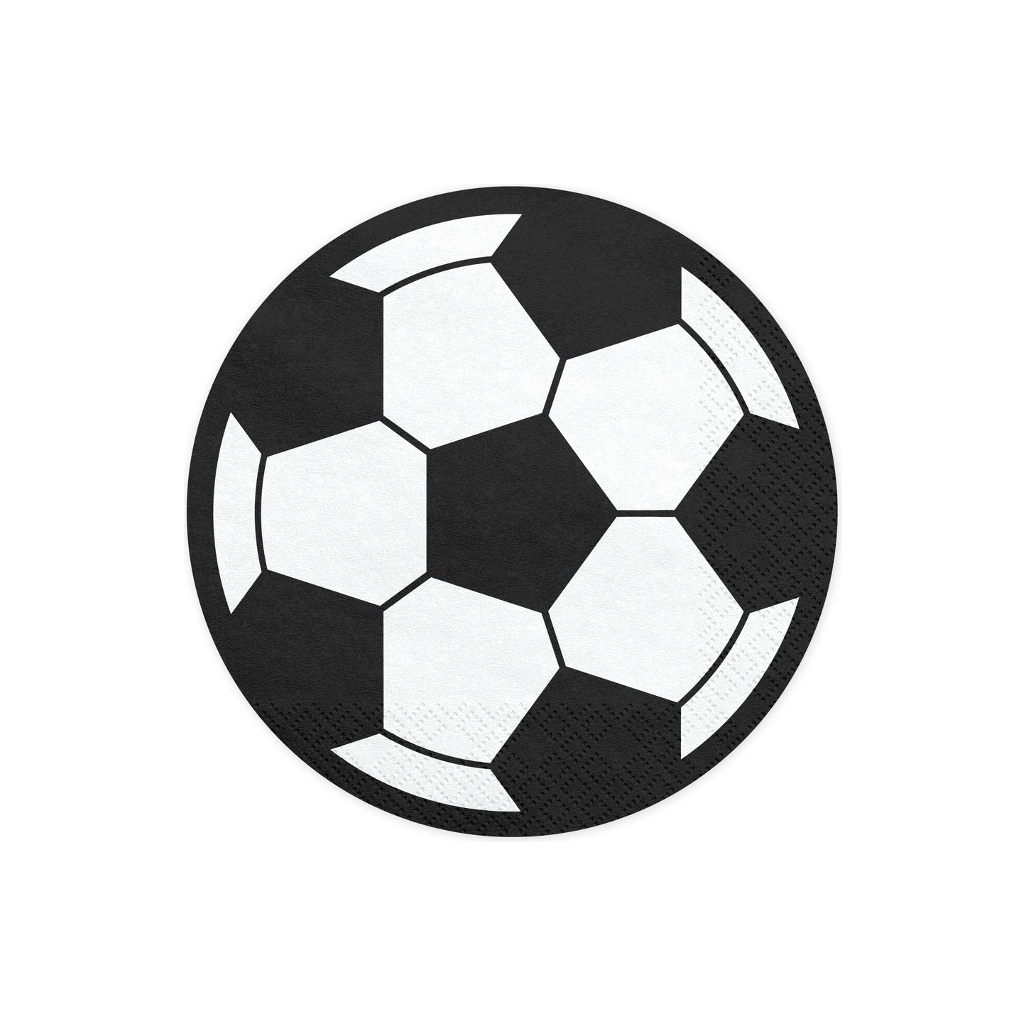 Round paper napkin featuring classic black and white soccer ball pattern for football party table setting