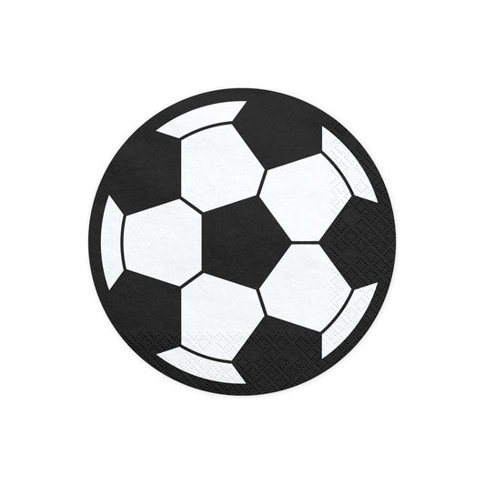 Round paper napkin featuring classic black and white soccer ball pattern for football party table setting