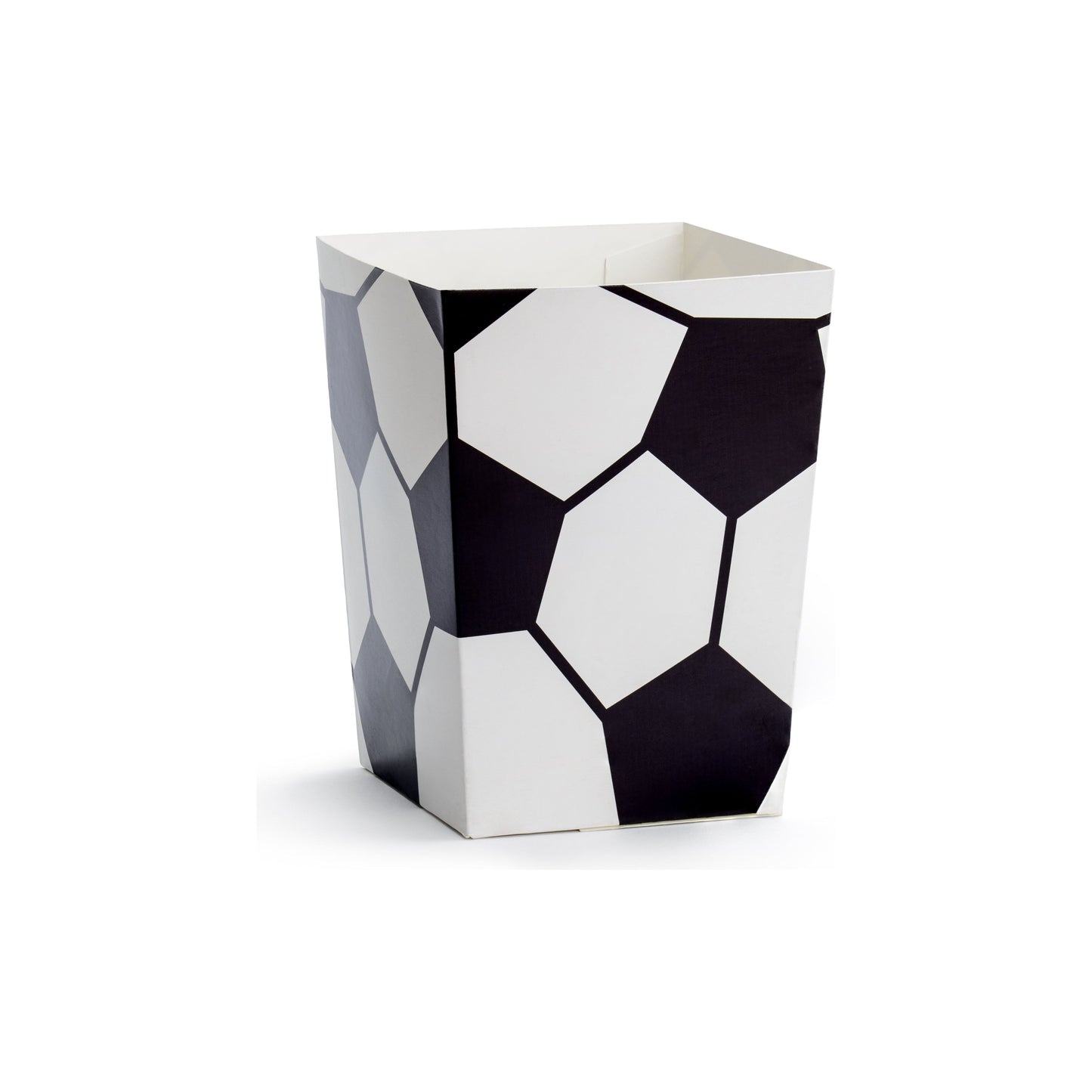 Snack boxes decorated with soccer ball design for popcorn, treats, or party favors at football-themed parties