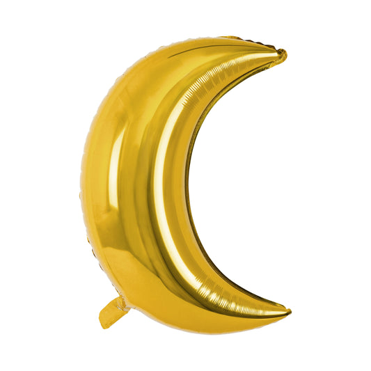 Gold crescent moon foil balloon, perfect for galaxy or space birthday party
