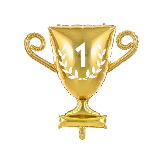 Gold foil balloon shaped like a trophy with number one design, perfect for football or sports birthday parties