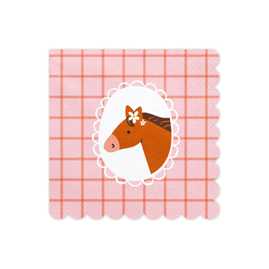 Pink horse napkins with floral design for kids party table