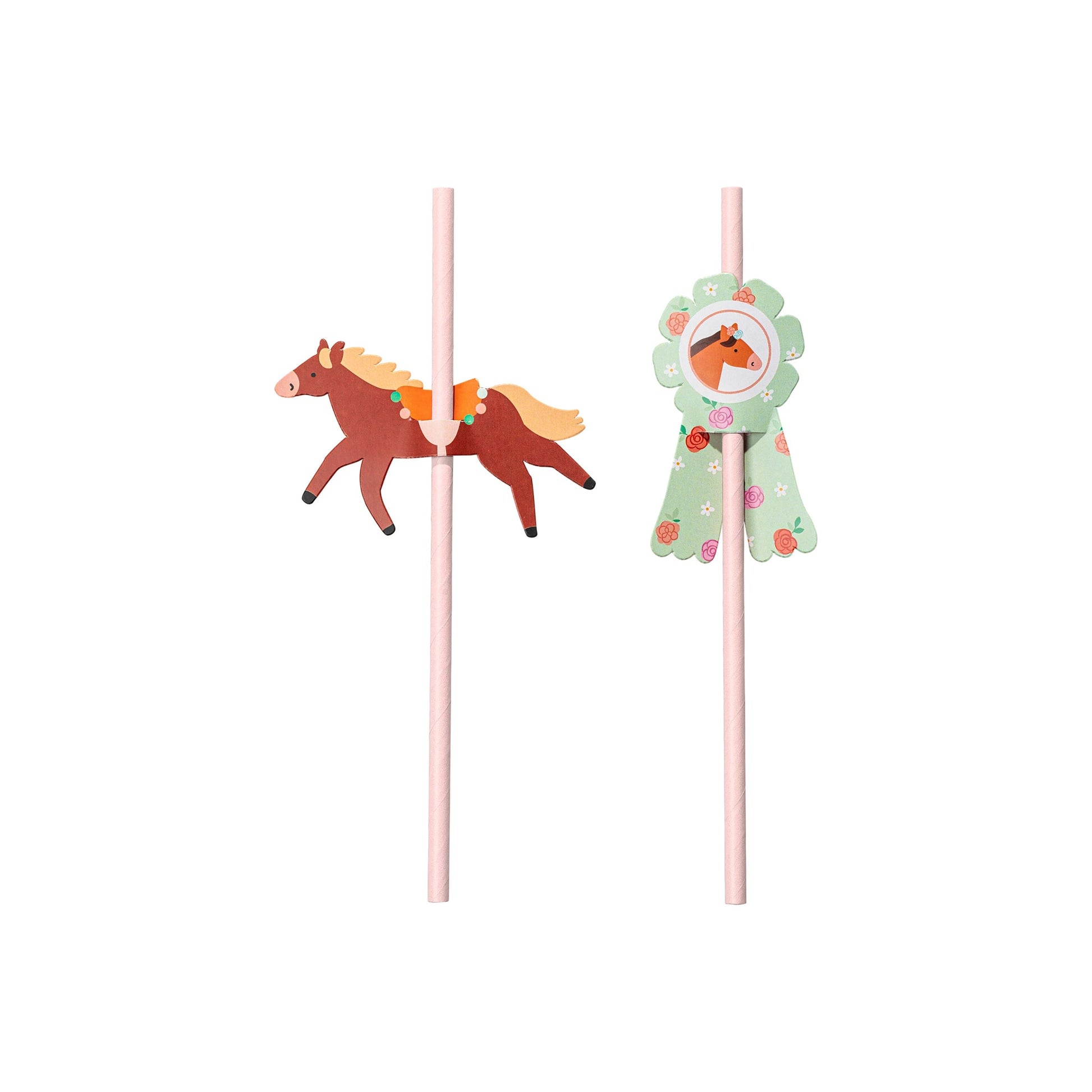 Paper straws with horse toppers for kids birthday drinks
