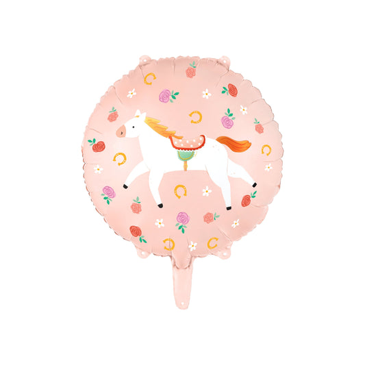 Round foil balloon with horse print and floral design for birthday party
