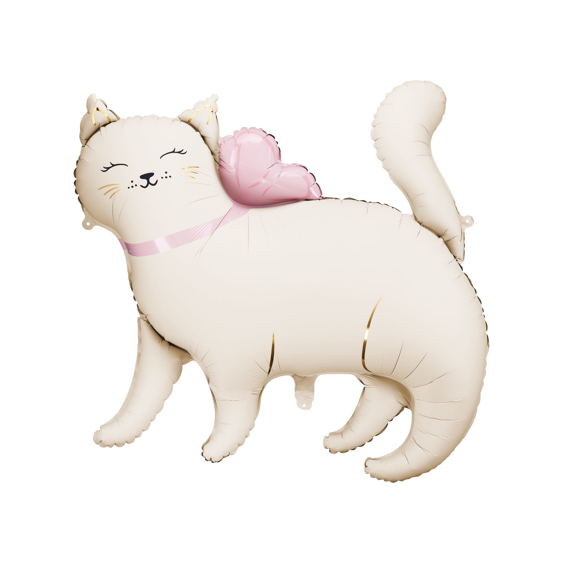 Large foil balloon shaped like a standing cat with pink heart, ideal for cat lovers' parties and birthdays.