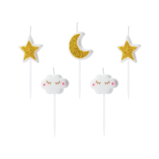 Birthday candle set with stars, moon, and clouds – sweet cake topper for baby celebration