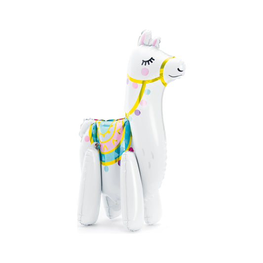 Standing llama foil balloon with colorful blanket – fiesta or animal party decoration