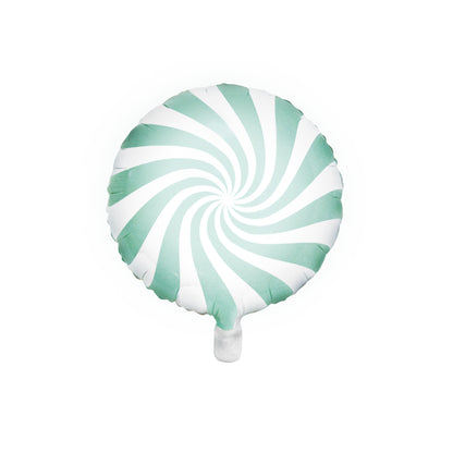 candy balloon with green and white spiral pattern on a white background