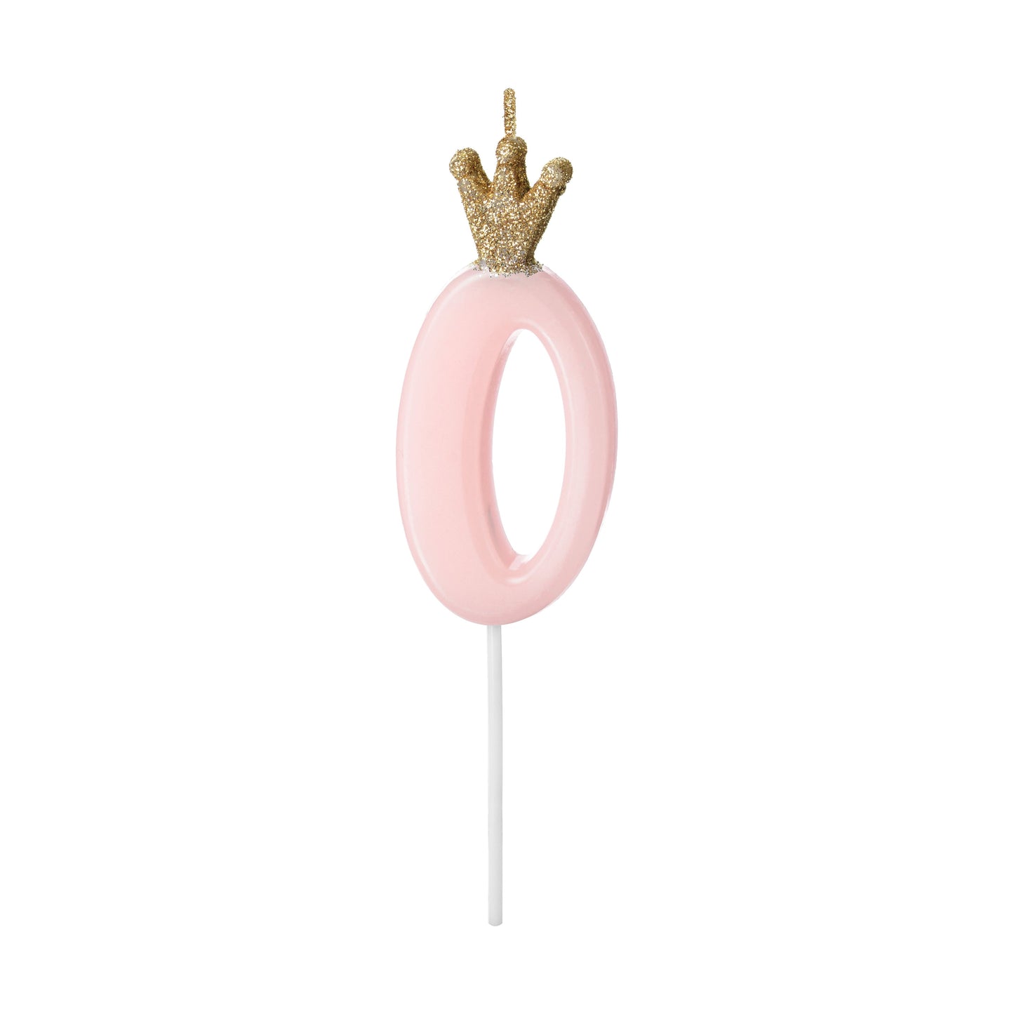 Pink Number 0 Candle with Gold Crown