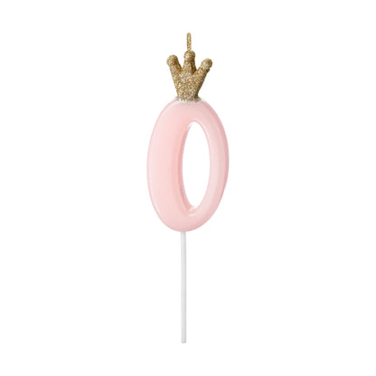 Pink Number 0 Candle with Gold Crown